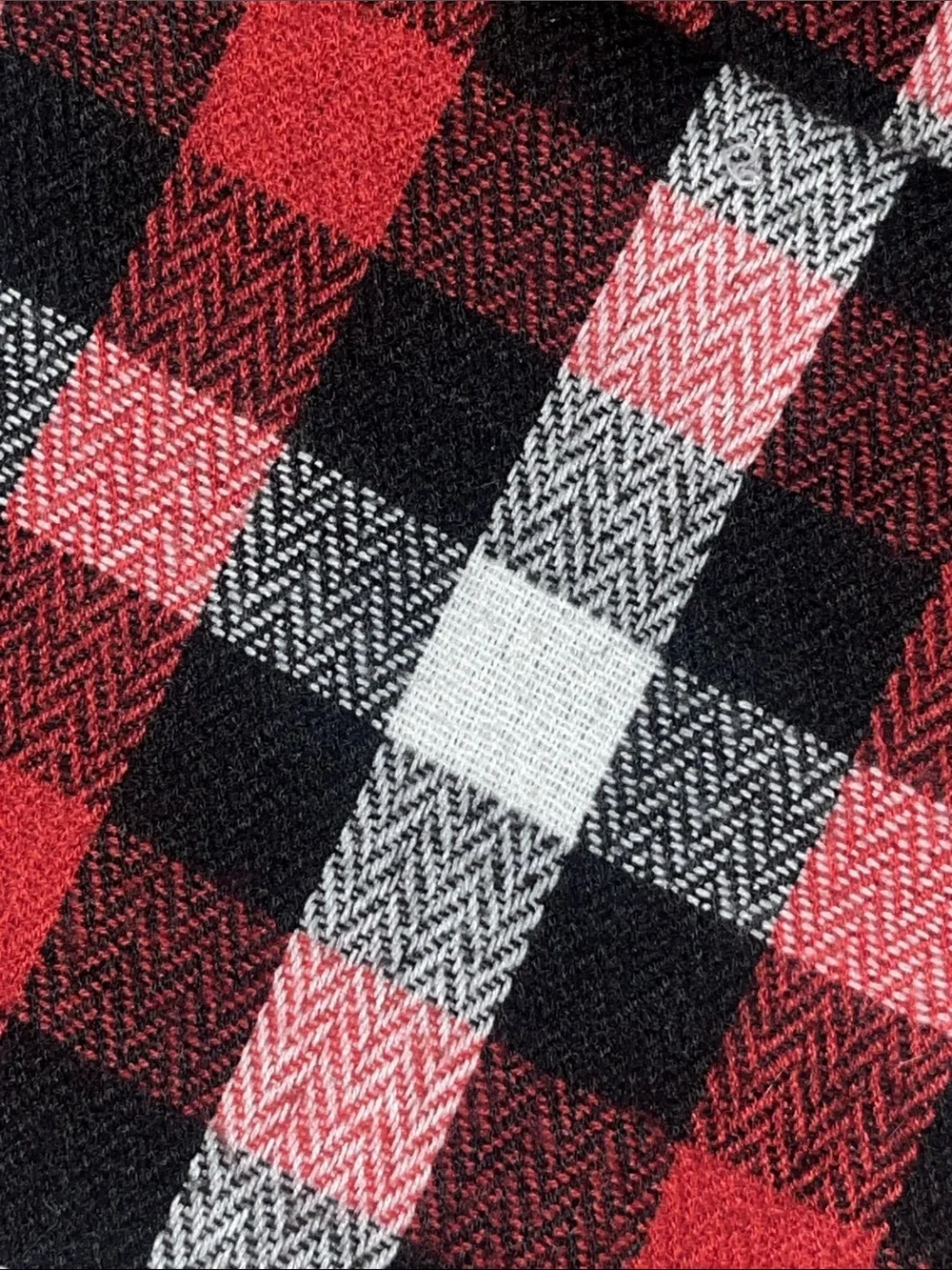 Plaid Knit Wrap Scarf - Red, Black & White reversible perfect for traveling S35